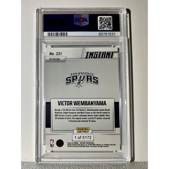 Victor Wembanyama 2023-24 Panini #331 NBA Rookie Card 1 of 5172 PSA 9 MINT - Picture 2 of 2